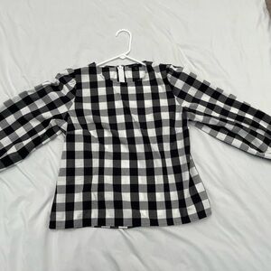 J Crew Black and White Checkered Blouse
